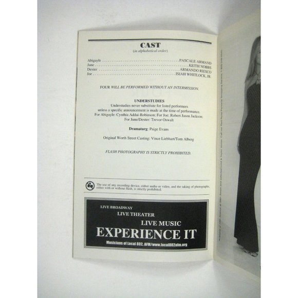 Four Playbill 2002 Manhattan Theatre Club Pascal Armand Keith Nobbs Whitlock - Picture 4 of 6